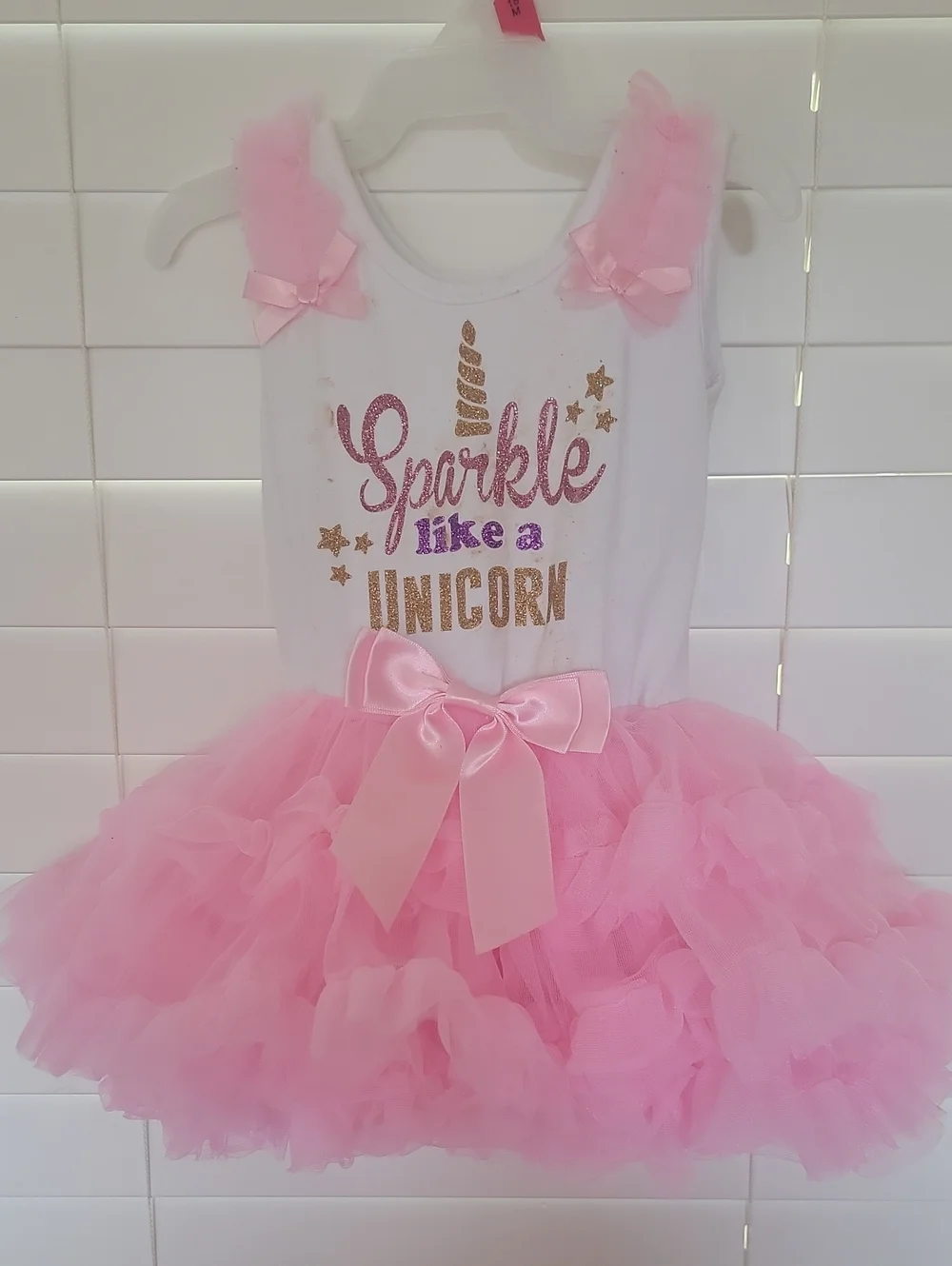 Popatu Pink and White Unicorn Sparkle Tutu Dress